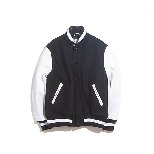 Golden Bear - Black/White  Cow Leather Snap Front  Varsity Jacket Contemporary Fit