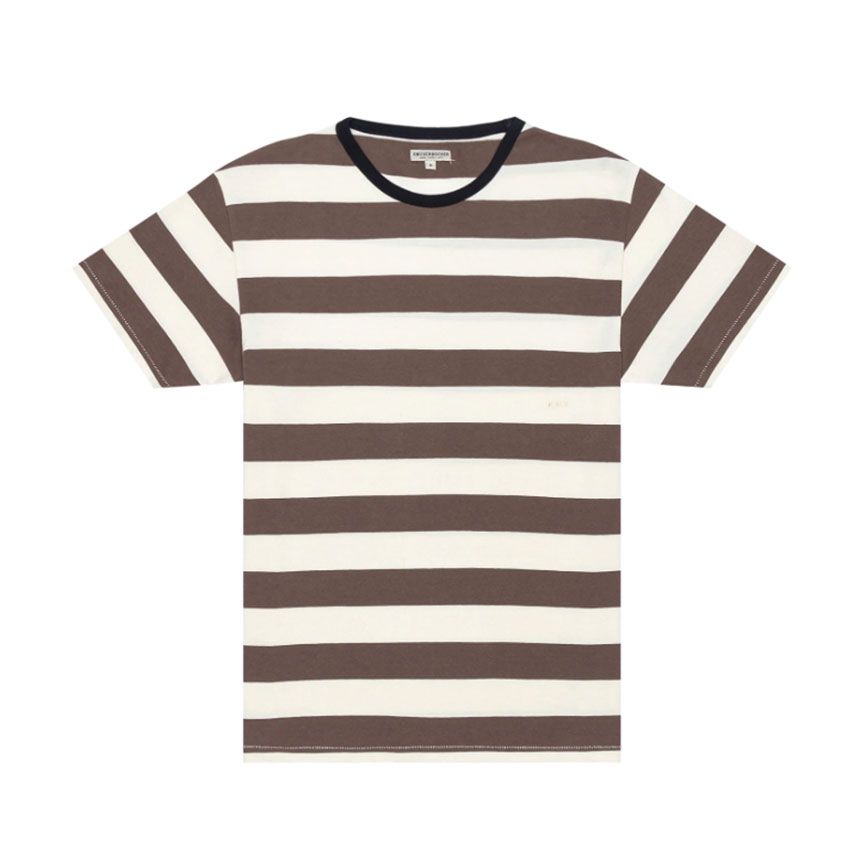 Bar Stripe T-Shirt - White / Brown