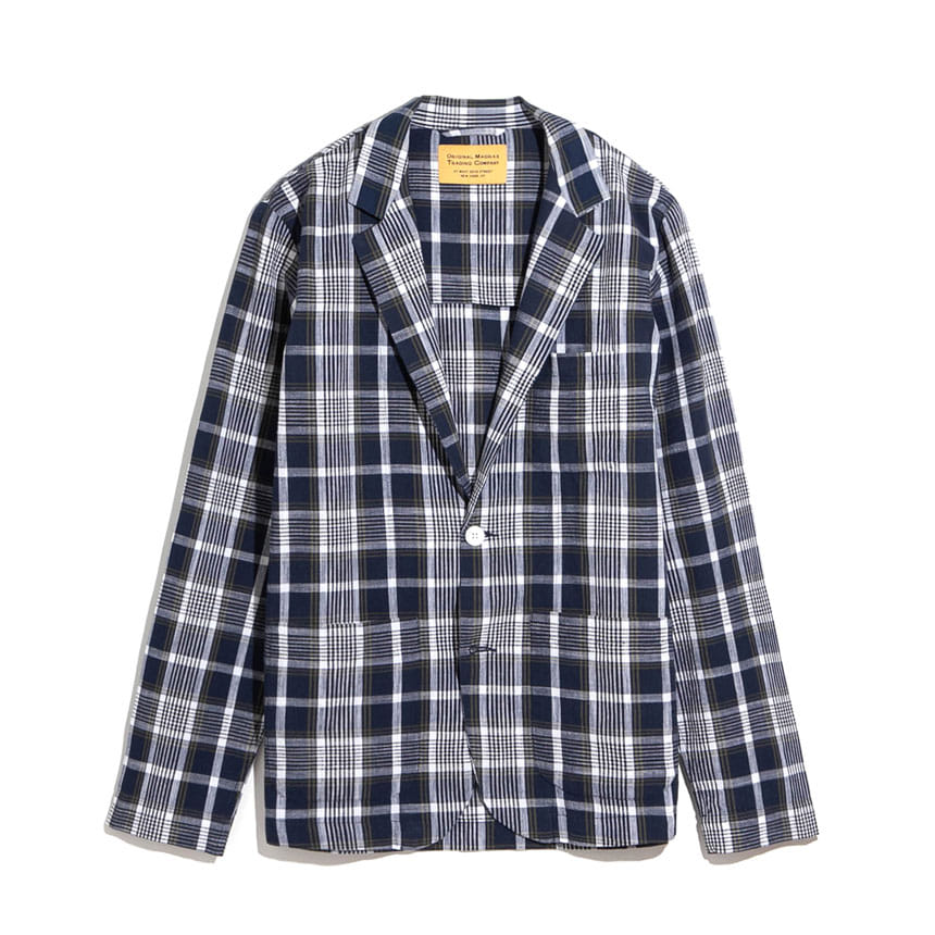 Two Button Summer Jacket - Navy Plaid - BARBERSHOP
