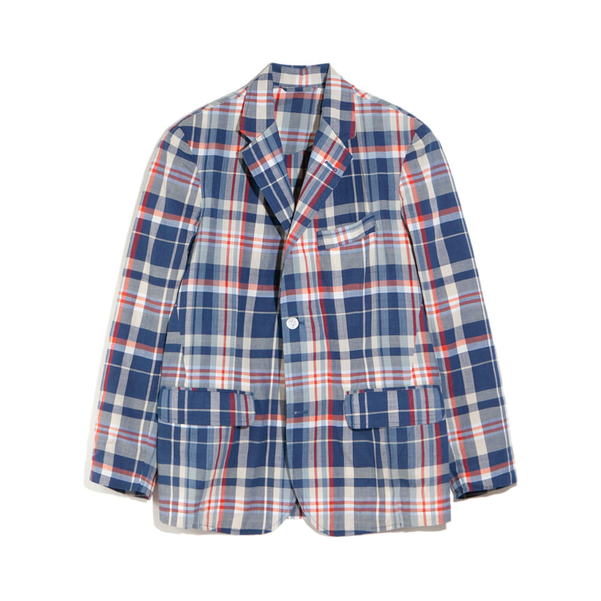 Two Button Summer Jacket - Navy/Red/Khaki Check - BARBERSHOP